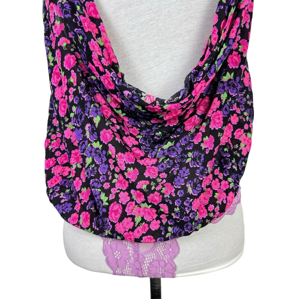 Free People | NWT Bare It All Purple Pink Floral Shoulder Tie Lace Tank Bodysuit - Picture 9 of 14